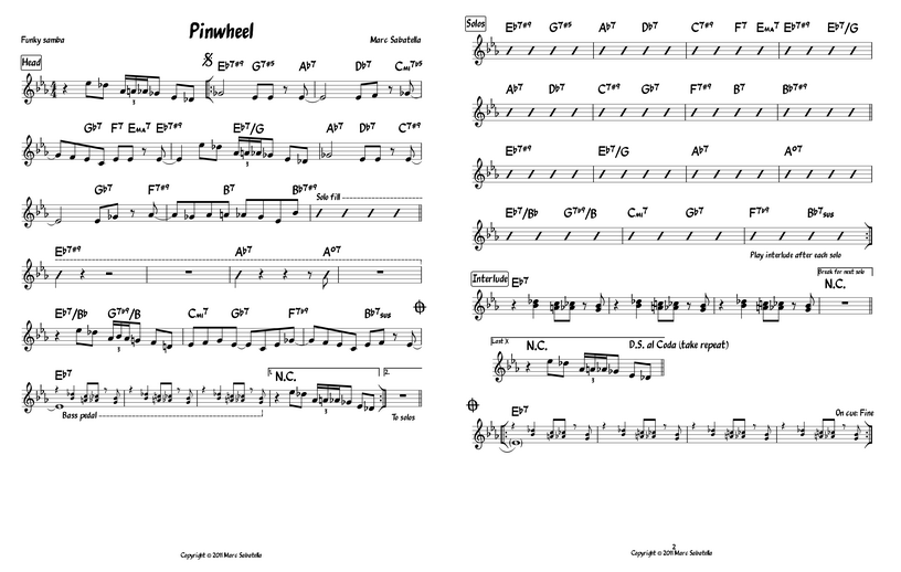 Pinwheel funky samba lead sheet by Marc Sabatella produced as MuseScore-style notation